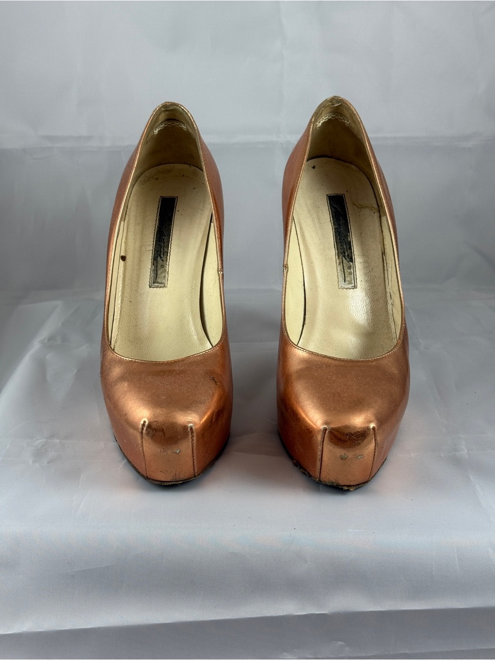 Brian Atwood Metallic Bronze/Copper Leather Platform Pumps